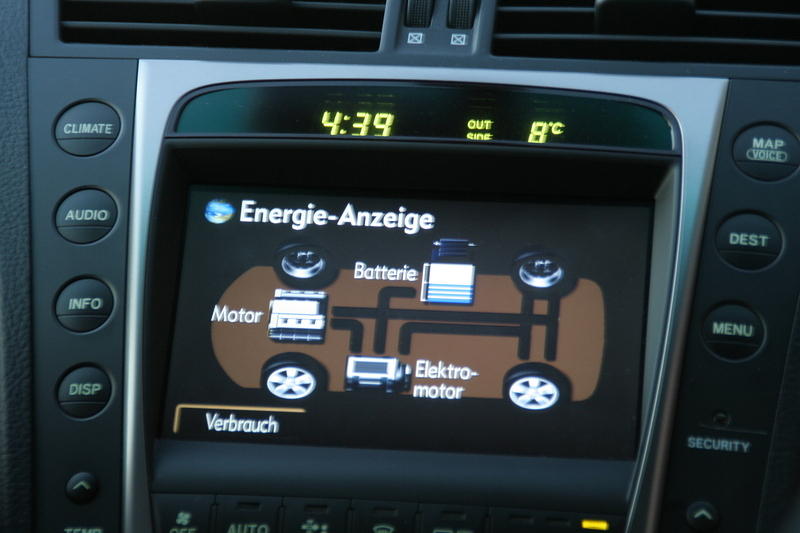 The dash display shows what the hybrid power system is doing at all times (or displays the radio, gps, etc.)