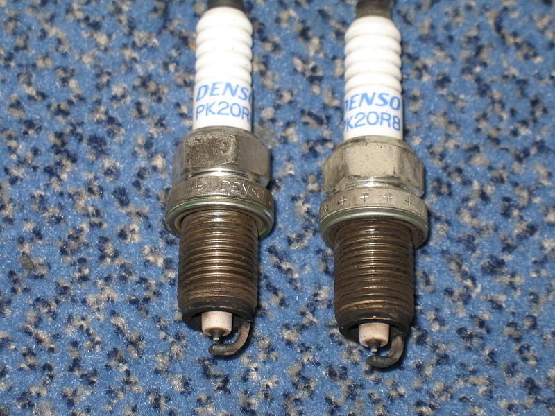 stock Denso PK20R8 spark plugs from cylinder 2 & 3