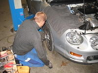Andi installing the front wheels